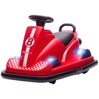 AIYAPLAY Autoscooter für Kinder, um 360 Grad drehbar, Lenkrad, LED-Lichter, Musikfunktion, 3-8 Jahre, Rot