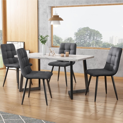 Modern Dining Table and 4 Chairs Set with Marble-Effect MDF Top, 44L x 41W x 86H cm, Grey