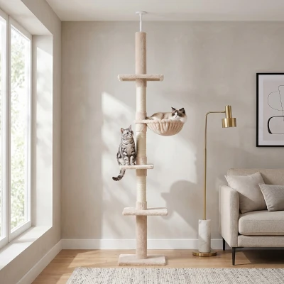 PawHut 5-Tier Cat Tree Adjustable Height 230-260cm Beige