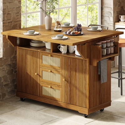 Foldable Serving Trolley with Ample Storage and Snack Racks, 142.5L x 40W x 95H cm, Dark Brown