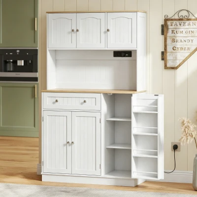 HOMCOM Buffet Haut Cuisine 6 Portes avec Plan de Travail Blanc