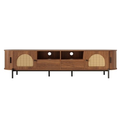 Space-Saving TV Stand with 2 Sliding Doors and 2 Drawers, 200L x 40W x 50H cm, Walnut