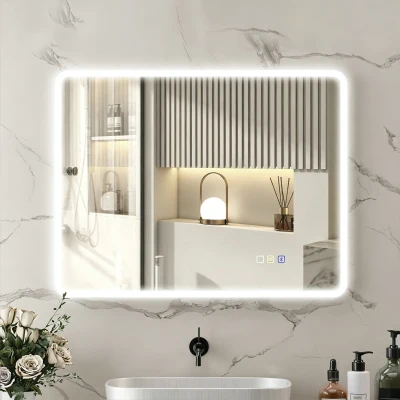HOMCOM Miroir LED Salle de Bain 70x90cm Anti-Buée Argent