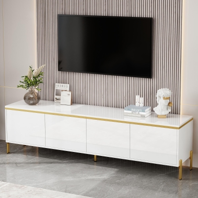 Spacious TV Stand with 4-Door Storage, 170L x 38W x 50H cm, White