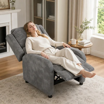 HOMCOM Poltrona Relax Reclinável Manual em Pele Sintética com Montagem Rápida, Apoio de Pés e Acolchoamento Espesso, Cinzento