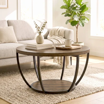 HOMCOM Mesa de centro com 2 níveis, mesa de sala 80 x 80 x 43,8 cm, Castanho/Preto