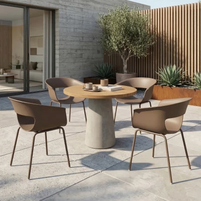 Outsunny Gartenstühle 4er Set ergonomisch Balkonstühle mit Ausschnittdesign Armlehne Wetterfest rostbeständig Kaffee