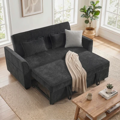 HOMCOM 2-Seater Pull-Out Sofa Bed Adjustable L-Shaped Black