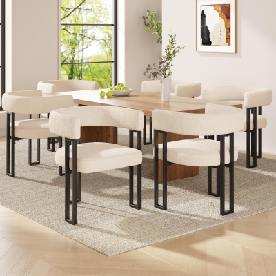 Fabric Dining Chairs 6-Piece Set with Ergonomic Curved Back, 51.5L x 54W x 72H cm, Beige