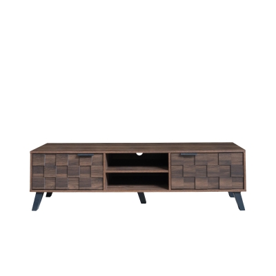 Spacious TV Cabinet with 2 Doors and 2 Open Shelves, 160.5L x 35W x 45H cm, Wood