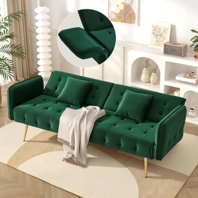 Space-Saving Sofa Bed with Folded Backrest, 178L x 82W x 70H cm, Green