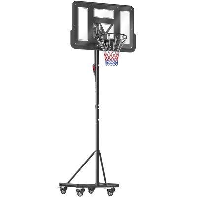 SPORTNOW Canasta de Baloncesto para Exterior Ajustable de 235-305 cm con Tablero Irrompible 110 cm Saco de peso y Ruedas Negro