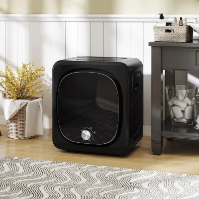 HOMCOM Secadora de Evacuación 3 kg 800W Función Antiarrugas Función Esterilizar 5 Programas Carga Frontal 48x40x56 cm Negro