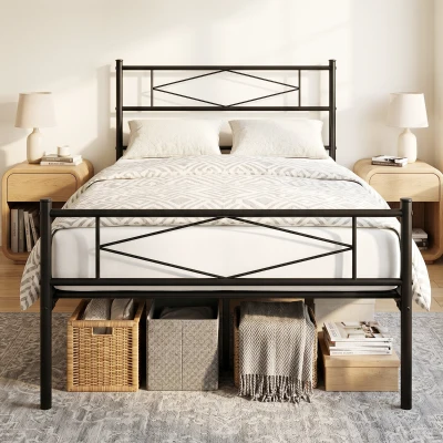HOMCOM Single Metal Bed Frame 32cm Storage Black 3ft