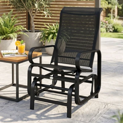 Outsunny Gliding Rocking Chair Metal Frame Black