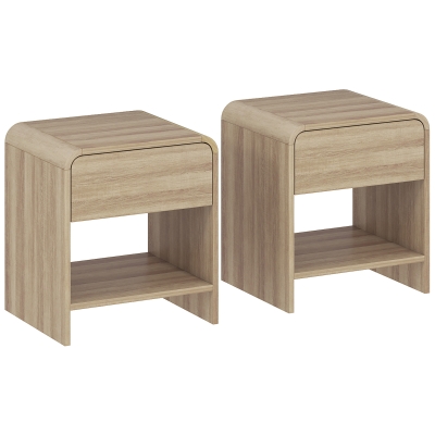 HOMCOM Conjunto de 2 Mesas de Cabeceira Nórdicas com Cantos Arredondados Gaveta e Prateleira Aberta 40x35x45 cm Madeira