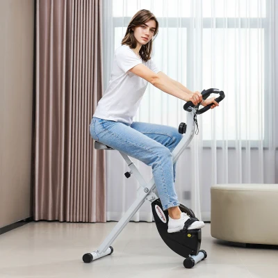 SPORTNOW Bicicleta Estática Plegable 8 Niveles Resistencia Magnética Monitor LCD Asiento Ajustable Sensor Ritmo Soporte Teléfono