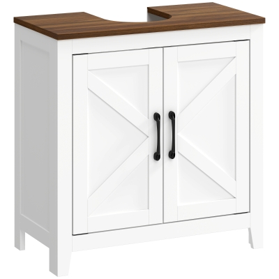 HOMCOM Mueble de Baño Bajo Lavabo Estilo Rústico con Estante Ajustable y 2 Puertas Tipo Granero Blanco