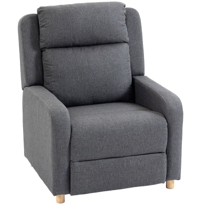 HOMCOM Sillón Relax Reclinable Manual Tapizado en Lino Instalación Rápida Reposapiés Acolchado Grueso y Patas de Madera Gris