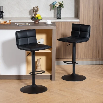HOMCOM Lot de 2 Tabourets de Bar Pivotants Réglables en PU Noir
