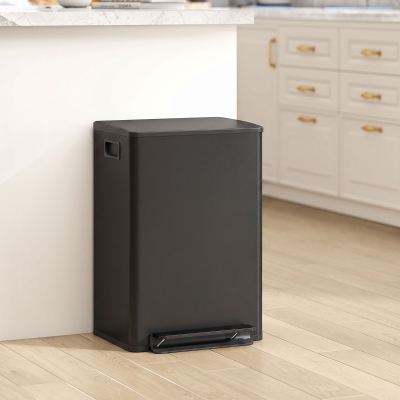 HOMCOM Papelera cocina 50L, papelera con pedal, cubo interior amovible, tapa con cierre suave, 41,7x36,6x62cm, negro