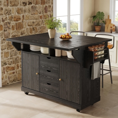 Foldable Serving Trolley with Ample Hidden Storage, 142.5L x 40W x 95H cm, Black
