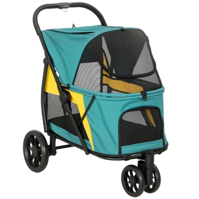 PawHut Hundewagen Faltbar Hundebuggy bis 20kg mit Kissen, Netzfenstern, Rückentasche, 92 x 63 x 95 cm Dunkelgrün