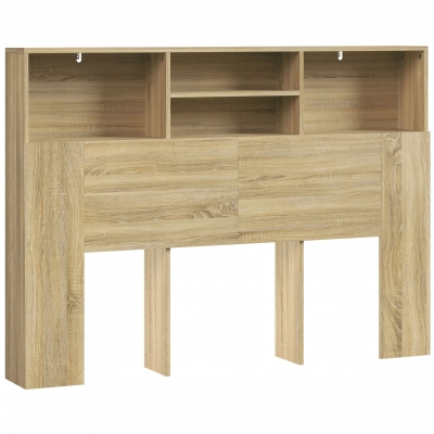 HOMCOM Cabecero de Cama 140 cm con Almacenaje Cabezal de Cama con 4 Compartimentos Abiertos para Dormitorio Roble
