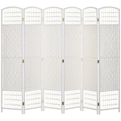 HOMCOM Biombo Separador de Ambientes de 6 Paneles Plegable de Cuerda de Papel 160x170cm Decoración para Dormitorio Blanco