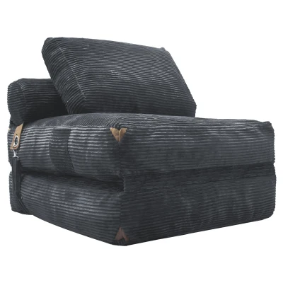 3-in-1 Convertible Corduroy Floor Sofa Bed with Side Pockets, 87L x 86W x 40H cm, Gray