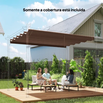 Outsunny Cobertura para Pérgola 3,5x2,5 m Teto de Substituição Retrátil para Pérgola com 10 Orifícios de Drenagem Café