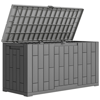 Outsunny Gartenbox 227 Liter Wasserdicht Abschließbar UV-beständig Auflagenbox mit Holzoptik für Garten 106,5x43x54,5cm Grau