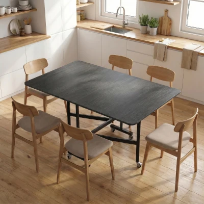 HOMCOM Table à Manger Pliante 120x80cm Noir avec Roulettes
