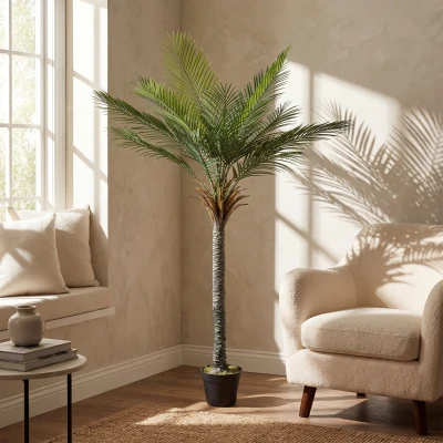 HOMCOM Planta Artificial Decorativa 180 cm Palmeira Artificial com Vaso e Folhas para Interior Verde