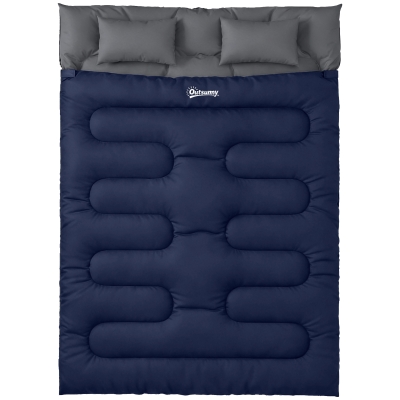 Outsunny Saco de Dormir Doble para Adultos Tamaño Queen para 2 Personas con 2 Almohadas y Bolsa Transporte Azul Oscuro