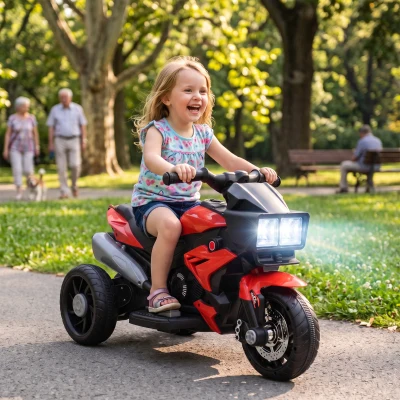 AIYAPLAY Kids 3-Wheel Electric Ride-On Motorbike with Horn Red