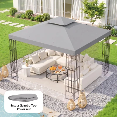 Outsunny Ersatzdach für Pavillon 3 x 3 m wasserdicht Pavillondach mit Doppeldach Ablauflöcher Hellgrau