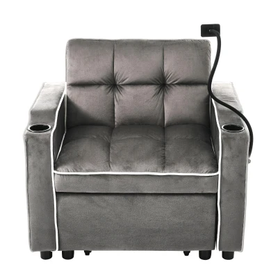 Expandable Sofa Bed with 3-Position Backrest, 83L x 167W x 76H cm, Dark Grey