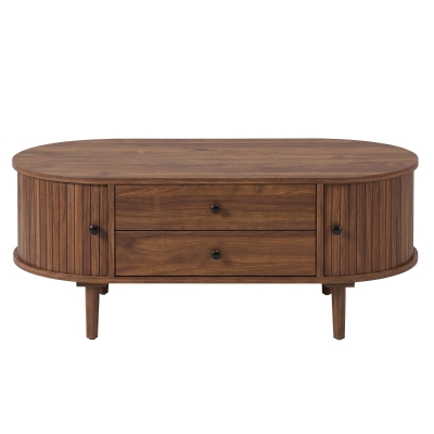Spacious Room Table with Sliding Doors and 2 Drawers, 100L x 50W x 40H cm, Walnut