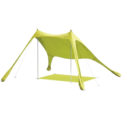 Outsunny Tenda de Praia Dobrável com Tapete UPF50+ Postes de Alumínio Pá Estacas e Bolsa de Transporte 208x200 cm Verde