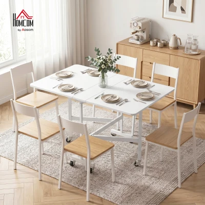 HOMCOM Mesa de Comedor Plegable para 4-6 Personas con Ruedas y Alas Abatibles Mesa Abatible para Cocina 120x80x73 cm Blanco
