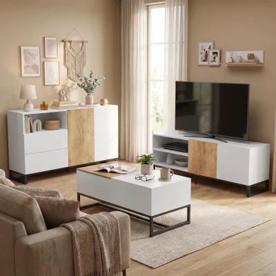 Bufet Modern 140 cm Bicolor, Alb și Stejar