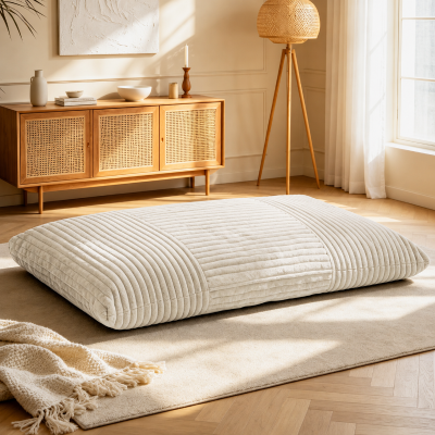 3-in-1 Convertible Bean Bag with Soft Ribbed Corduroy Cover, 180L x 125W cm, White