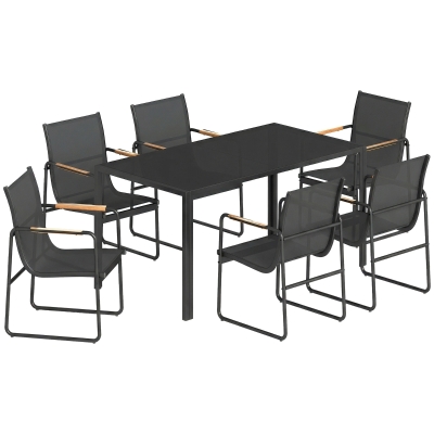 Outsunny Mobilier Jardin Table Verre 150x80cm + 6 Chaises Noires