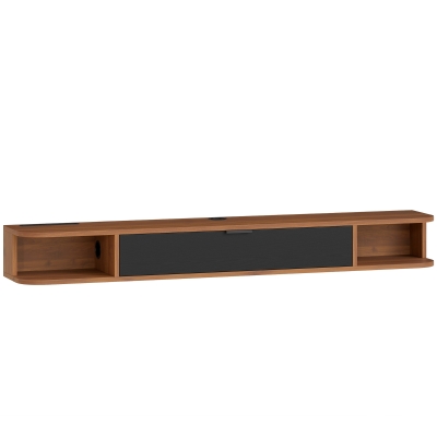 HOMCOM Meuble TV Suspendu Noyer 140cm Tiroir 2 Étagères 60"