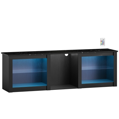 HOMCOM Meuble TV LED 160cm Verre Réglable Noir 65 Pouces