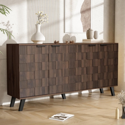Generous 4-Door Sideboard with Adjustable Shelves, 150L x 35W x 78H cm, Wood