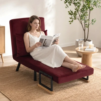 HOMCOM Poltrona Letto Imbottita 3 in 1 Reclinabile, Rosso Vino