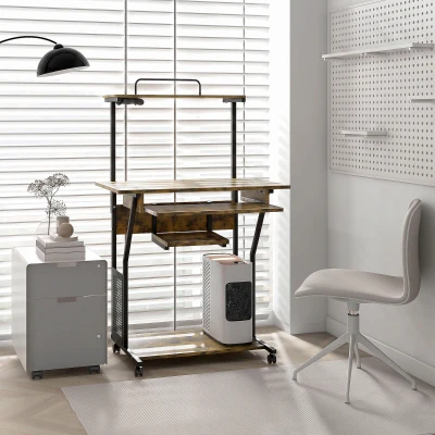 HOMCOM Bureau Roulant 80x50x130cm Étagères Rangement Marron