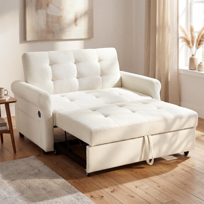Convertible Sofa Bed with Adjustable Backrest, 135L x 173W x 58H cm, Off White